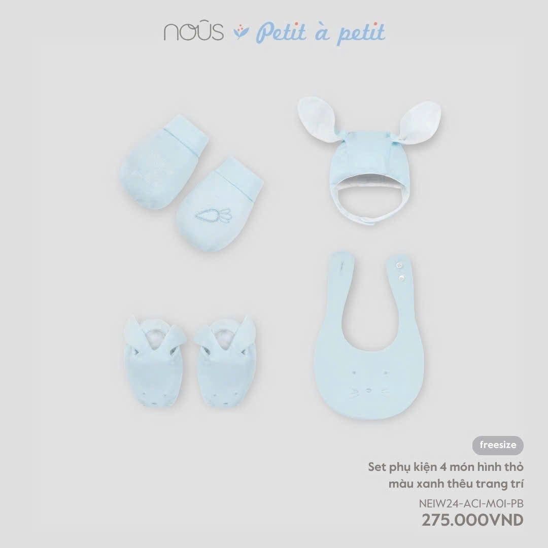  Set Phụ Kiện 4 Món Hình thỏ Màu Xanh Thêu Trang Trí 