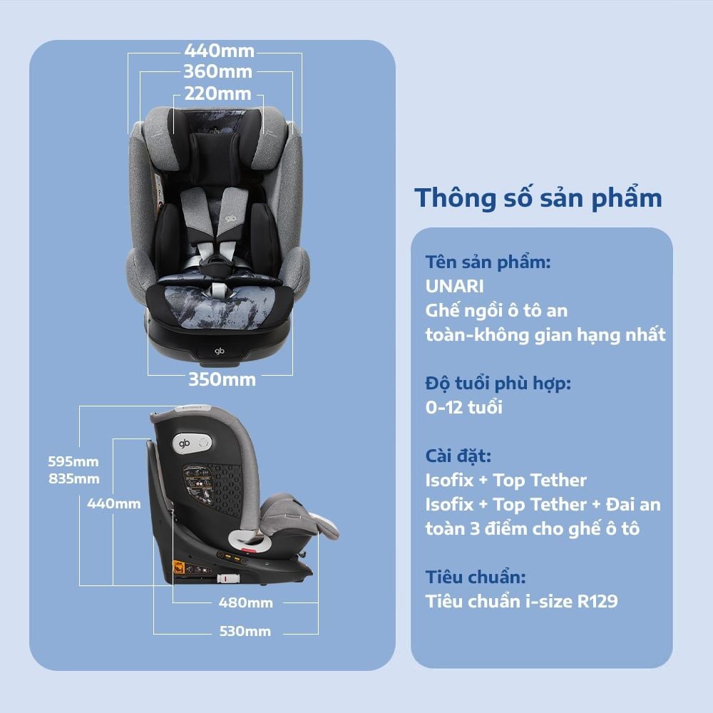  Ghế Ngồi Ô Tô GB Unari Stage 0+1/2/3 (từ 0-12 tuổi) 