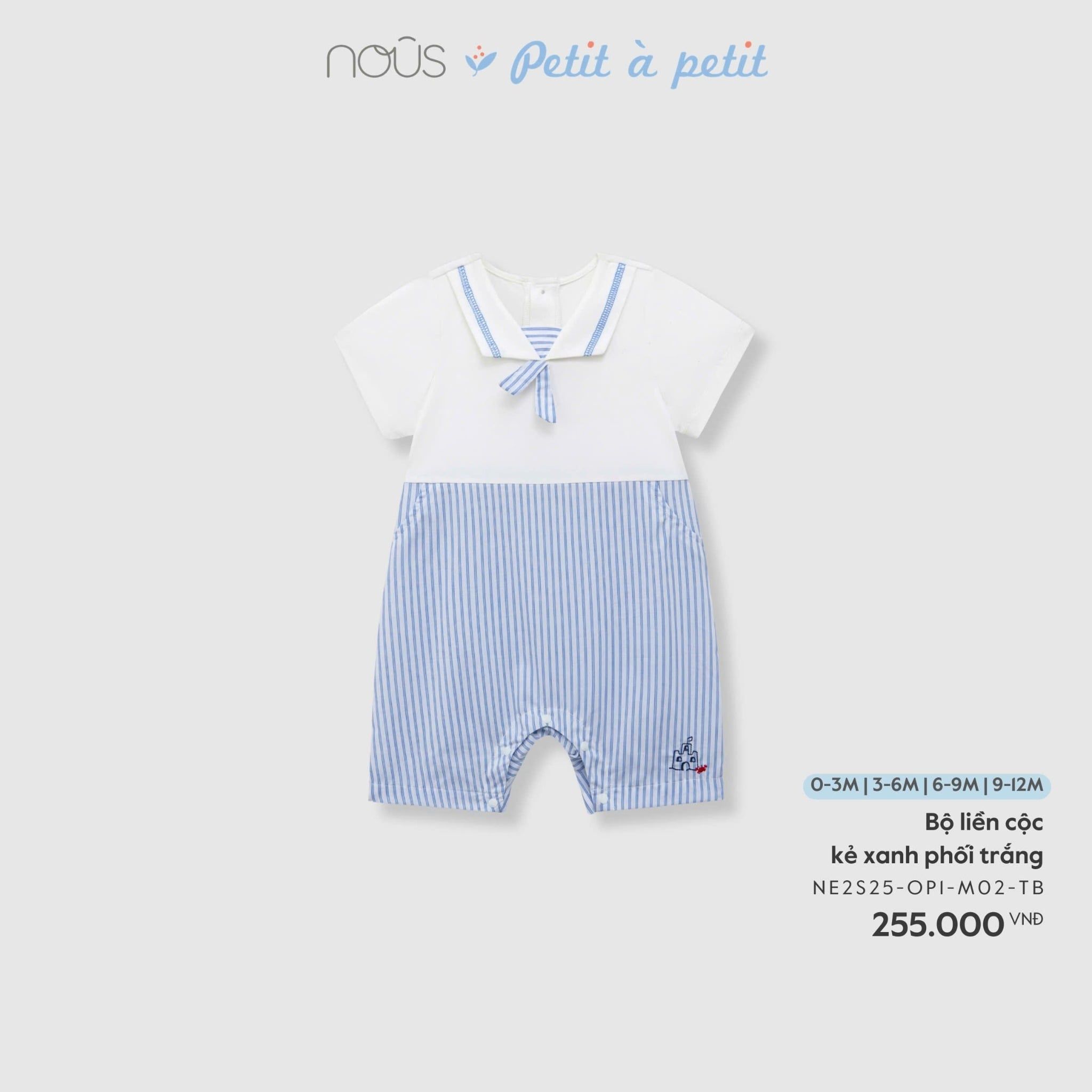  NOUS - Bộ liền cộc kẻ xanh phối trắng 