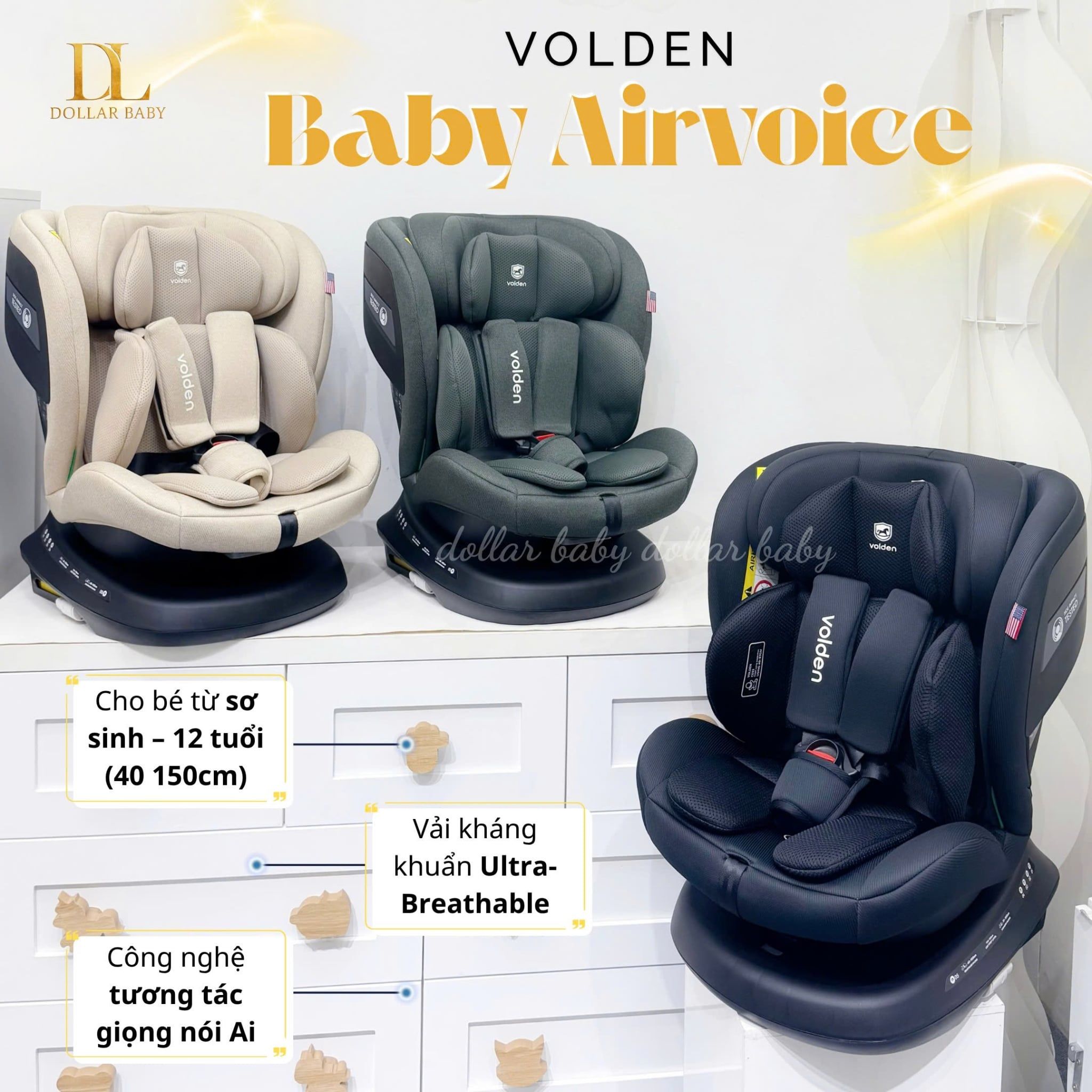  VOLDEN - Ghế ô tô Baby Airvoice (0-12 Tuổi) 