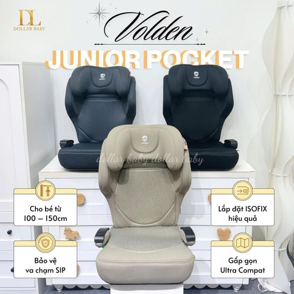  VOLDEN - Ghế booster tựa lưng Junior Pocket gập gọn (100-150cm) 