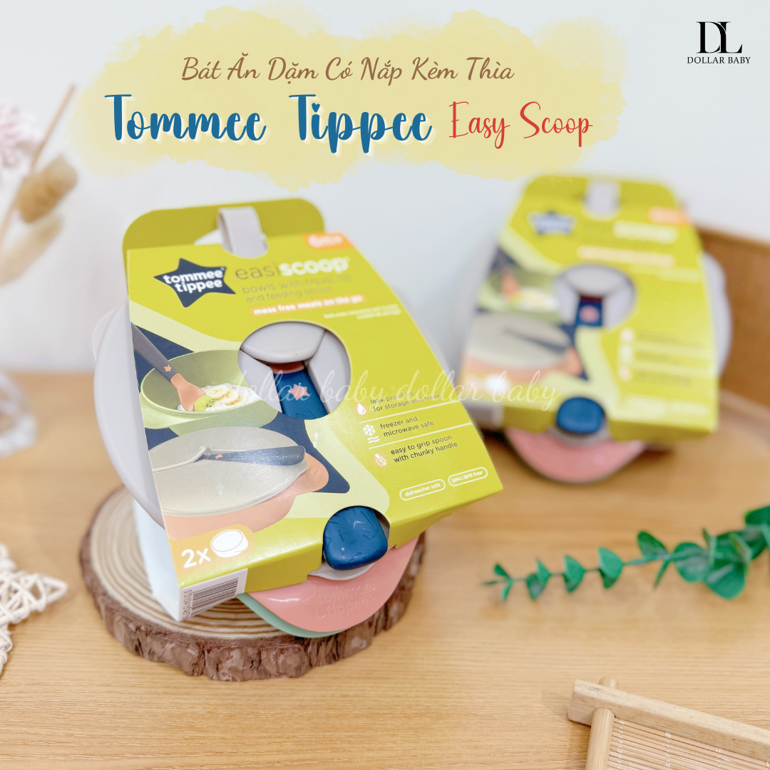  TOMMEE TIPPEE - Bát Ăn Dặm Có Nắp Kèm Thìa Easy Scoop Cho Bé Từ 6 Tháng (Set 2 Cái) 