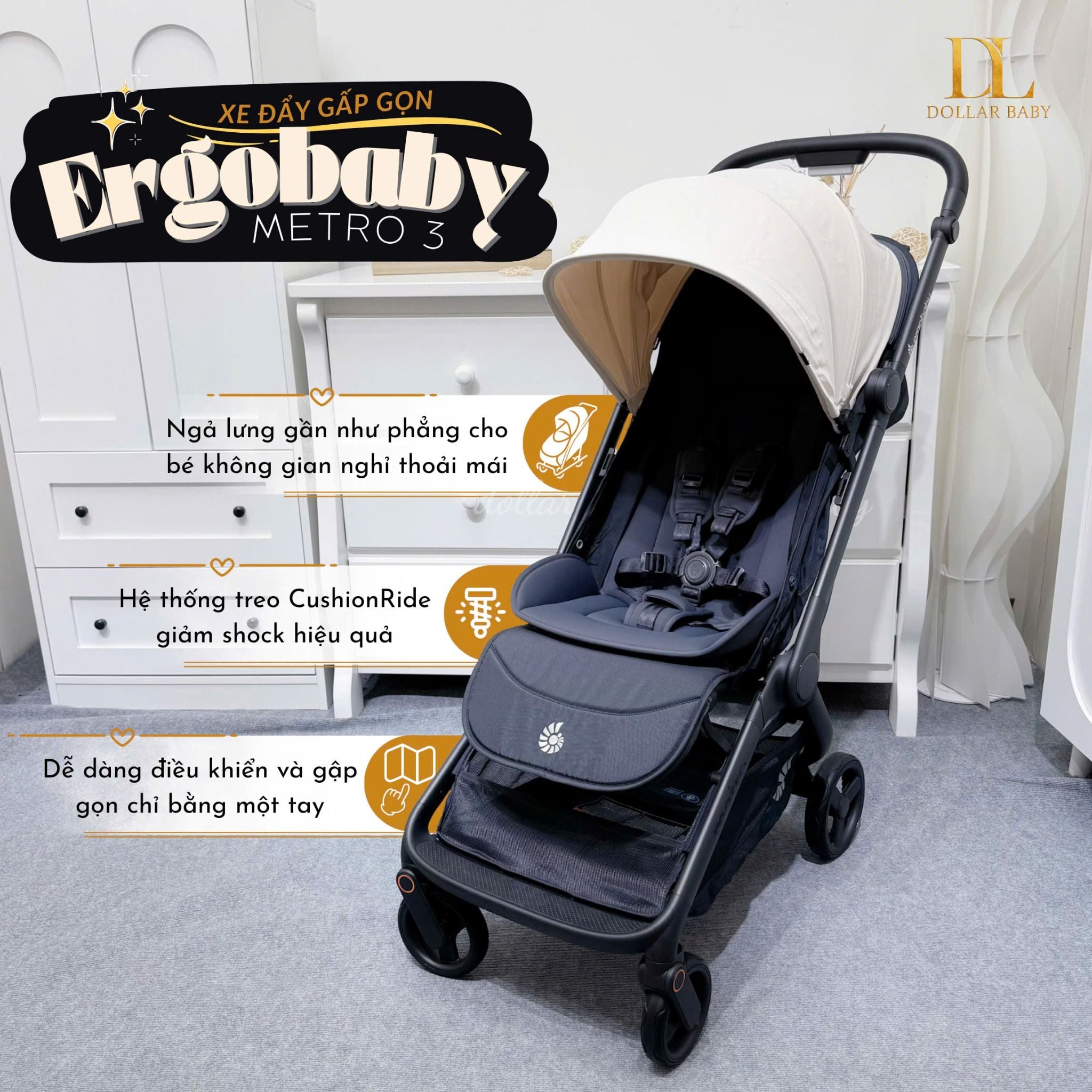  Xe đẩy gấp gọn Ergobaby Metro 3 