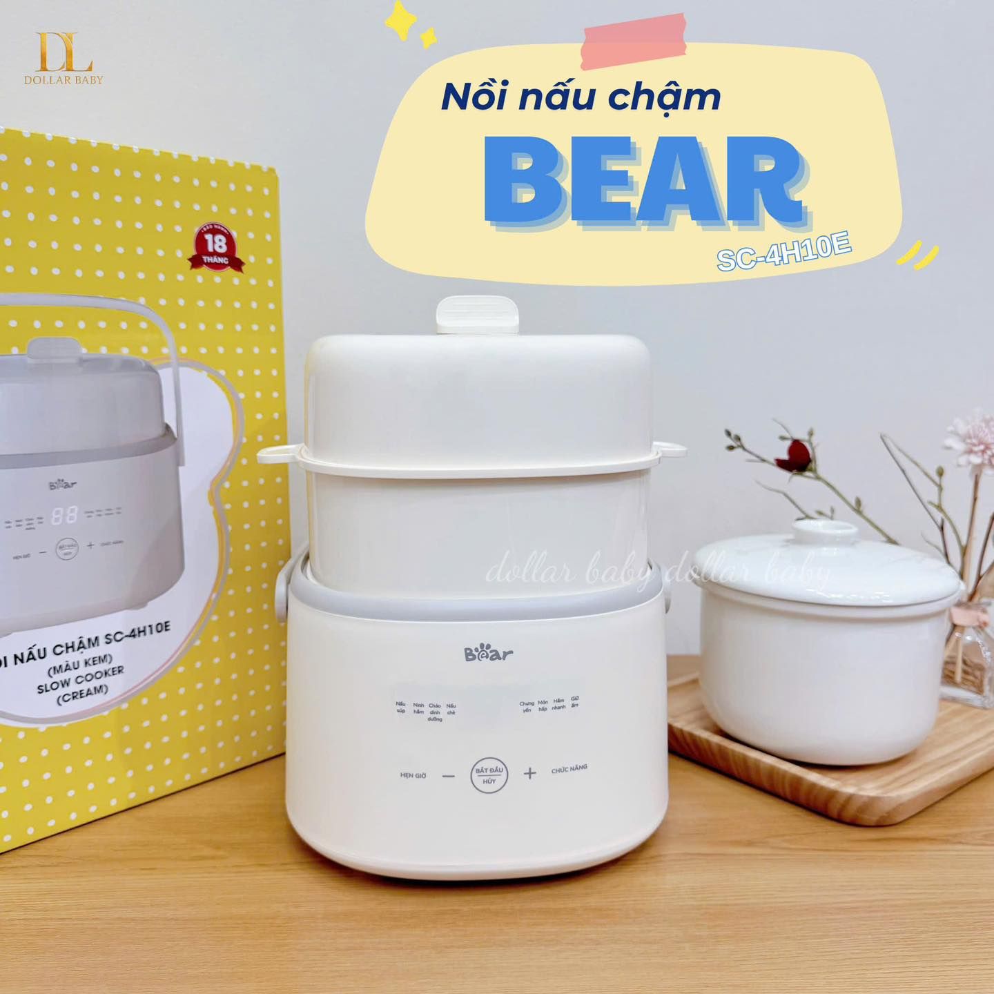  BEAR - Nồi Nấu Chậm 1L Kèm Xửng Hấp - SC-4H10E 