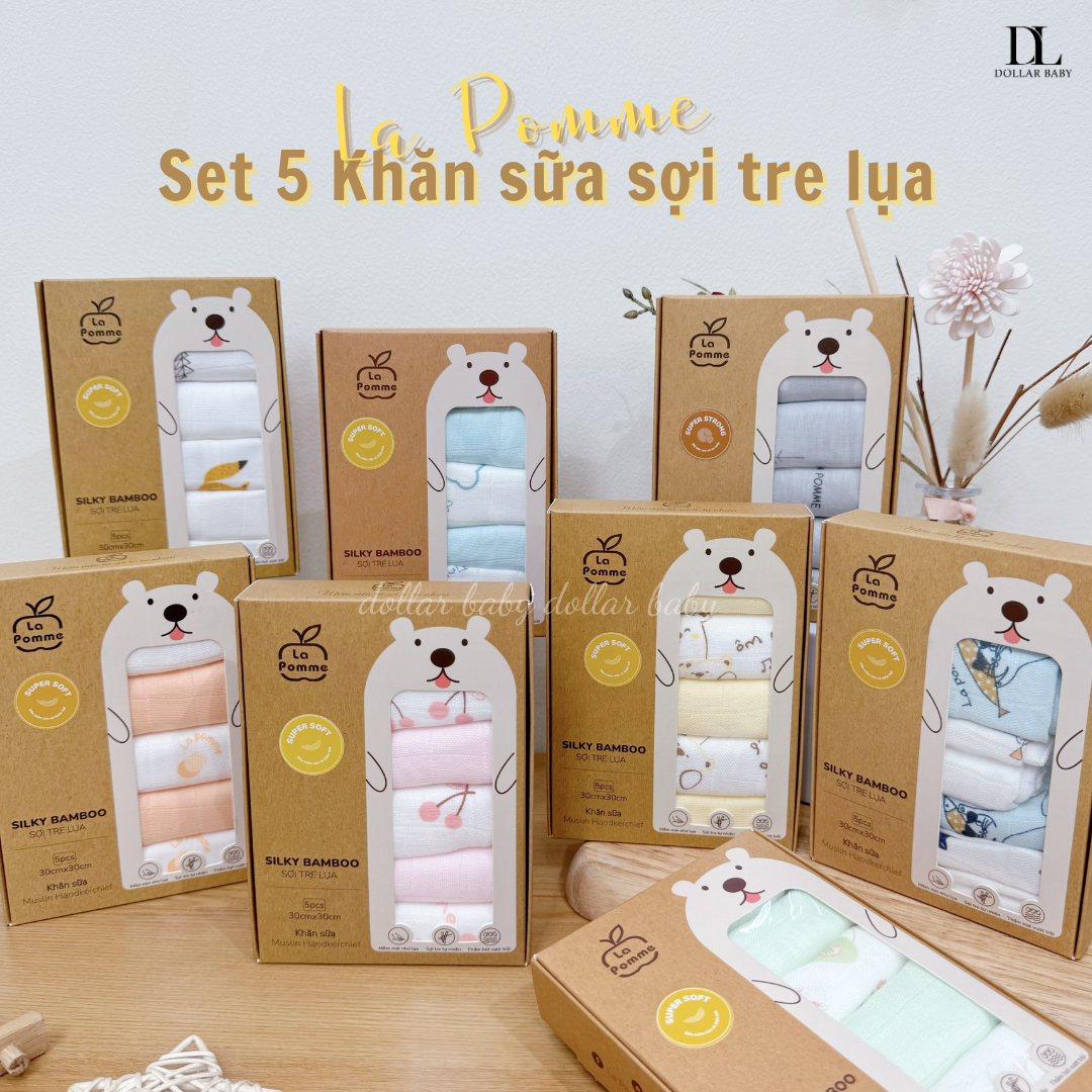  Set 5 Khăn Sữa Sợi Tre Lụa La Pomme Phối Màu ( 30 x 30 ) 