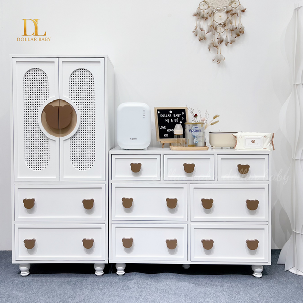  Bộ Tủ Gỗ Gấu Cánh Mây - Tay Cầm Hình Gấu 