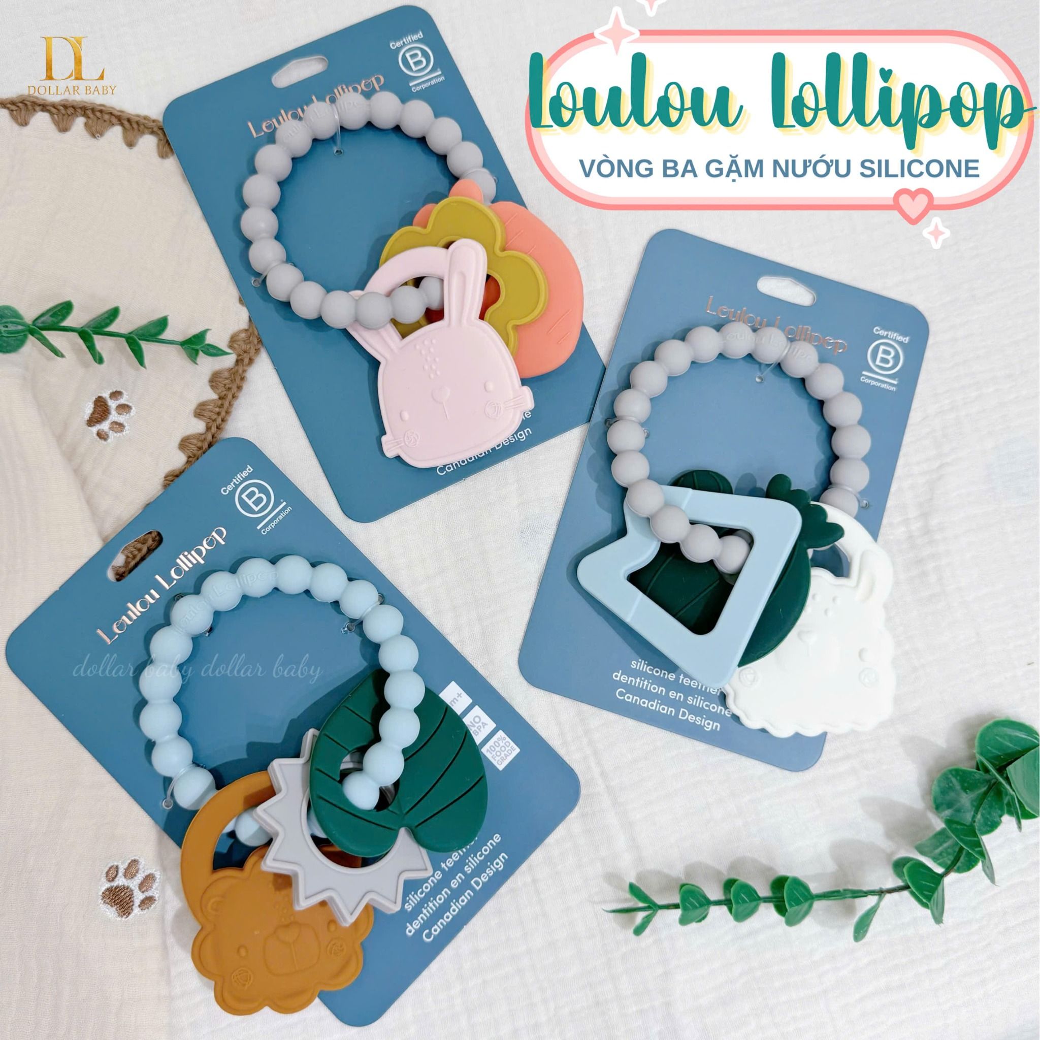  LouLou Lollipop - Vòng 3 Gặm Nướu Silicone Cho Bé 