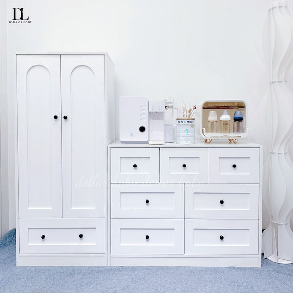  Bộ Tủ Gỗ Trắng Núm Tròn Đen Không Chân ( Tủ đứng 1 hộc ) 