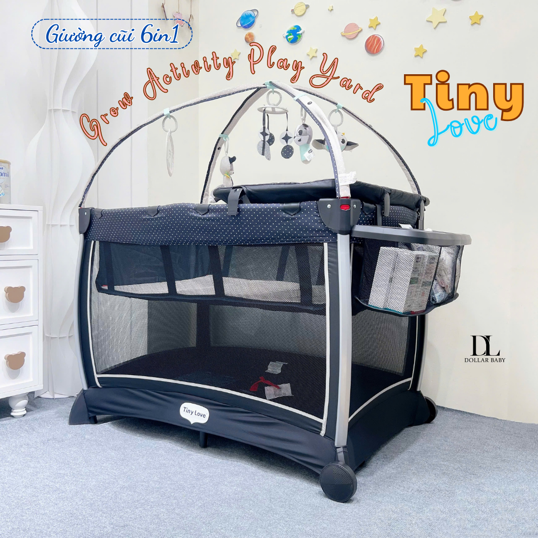  Giường cũi 6 in 1 Tiny Love Here I  Grow Activity Play Yard - Đen Ghi 
