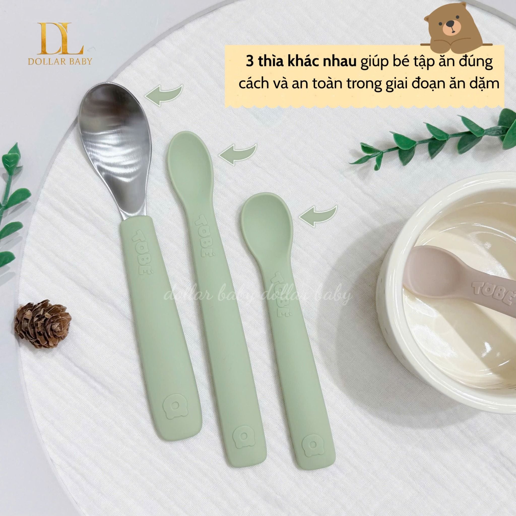  Bộ 3 Thìa Ăn Dặm Silicone Tobe MS 3211 