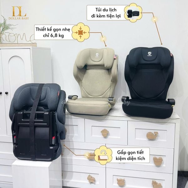  VOLDEN - Ghế booster tựa lưng Junior Pocket gập gọn (100-150cm) 