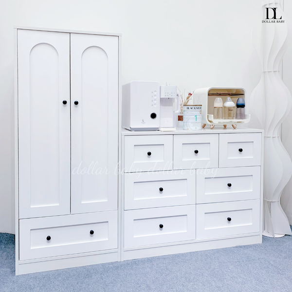  Bộ Tủ Gỗ Trắng Núm Tròn Đen Không Chân ( Tủ đứng 1 hộc ) 