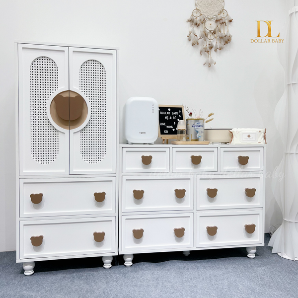  Bộ Tủ Gỗ Gấu Cánh Mây - Tay Cầm Hình Gấu 