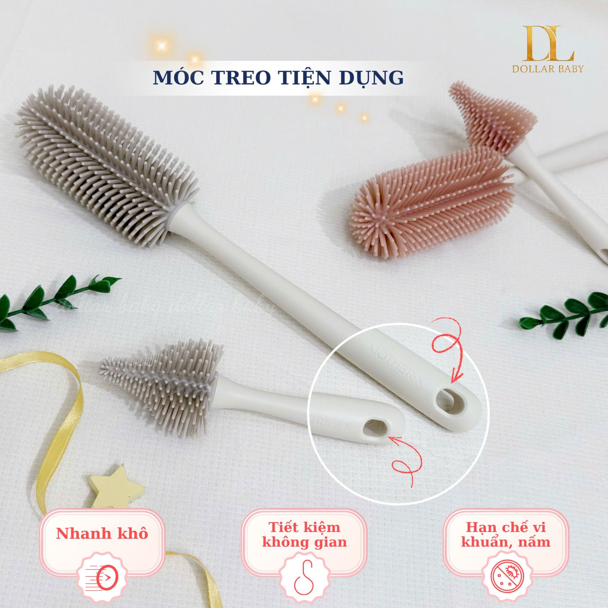  Bộ Cọ Bình Sữa, Núm Ti Silicone  Mother - K 