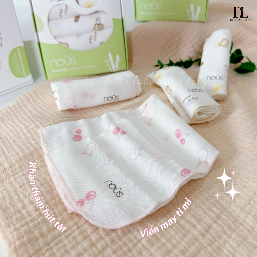  NOUS - Set 5 khăn sữa trắng in hoạ tiết 