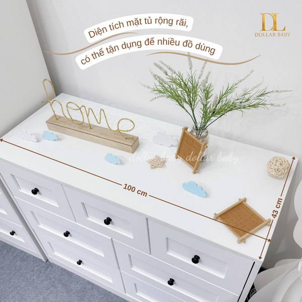  Bộ Tủ Gỗ Trắng Núm Tròn Đen Không Chân ( Tủ đứng 2 hộc ) 