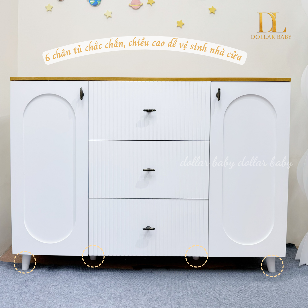  Tủ Gỗ Ngang Vân Gỗ Tay Núm Dẹp 3 Hộc 