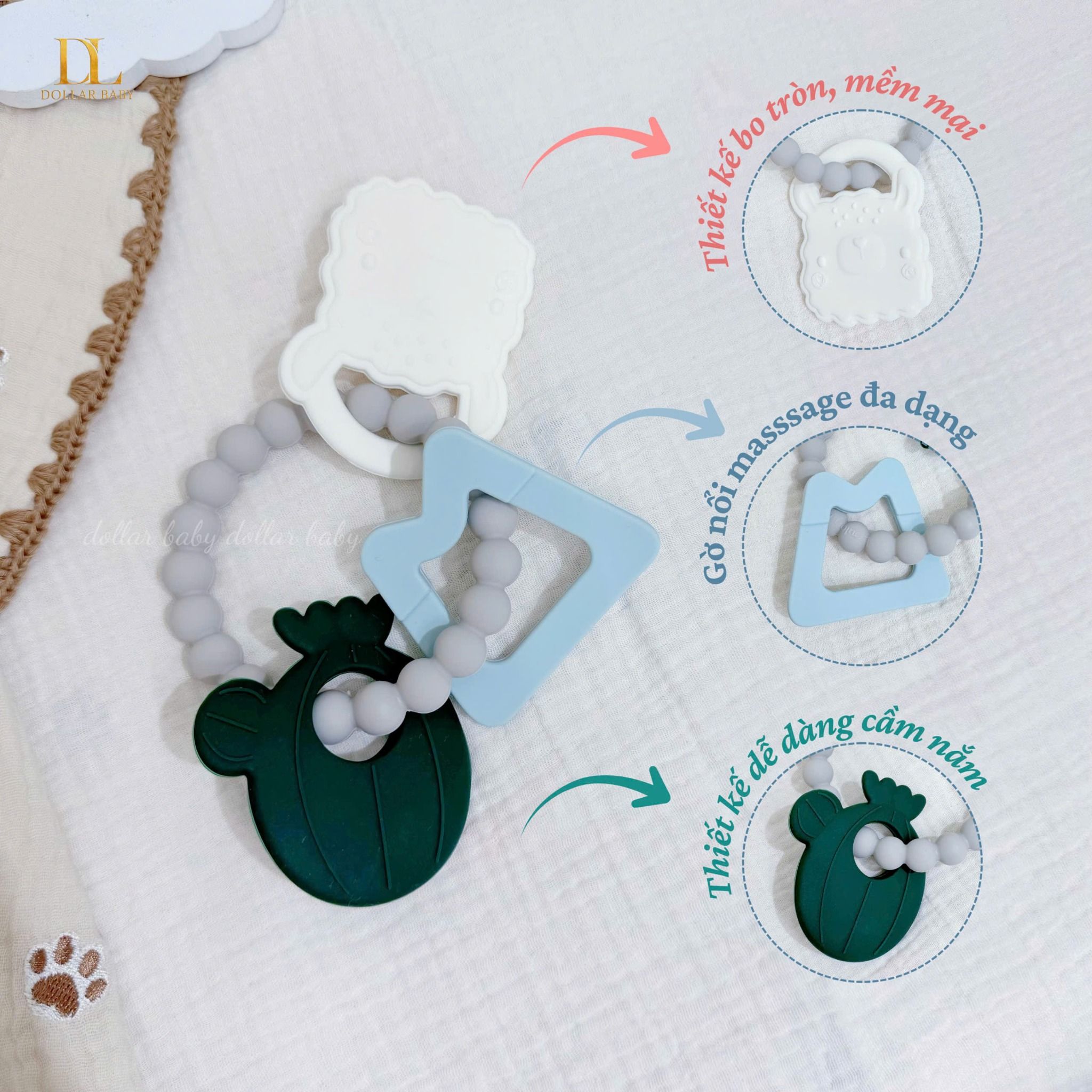  LouLou Lollipop - Vòng 3 Gặm Nướu Silicone Cho Bé 