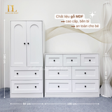  Bộ Tủ Gỗ Trắng Núm Tròn Đen Không Chân ( Tủ đứng 2 hộc ) 