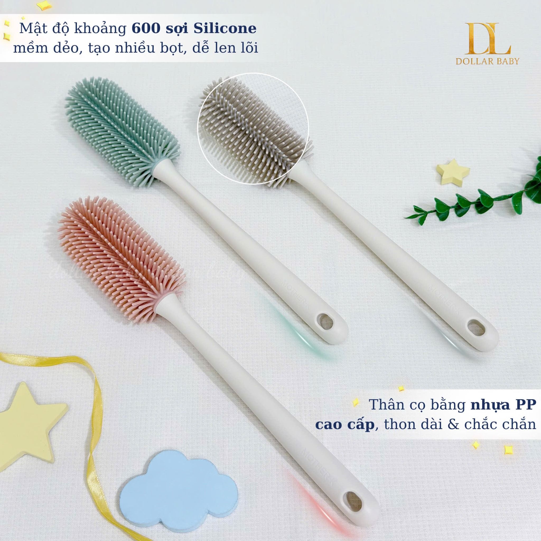  Bộ Cọ Bình Sữa, Núm Ti Silicone  Mother - K 