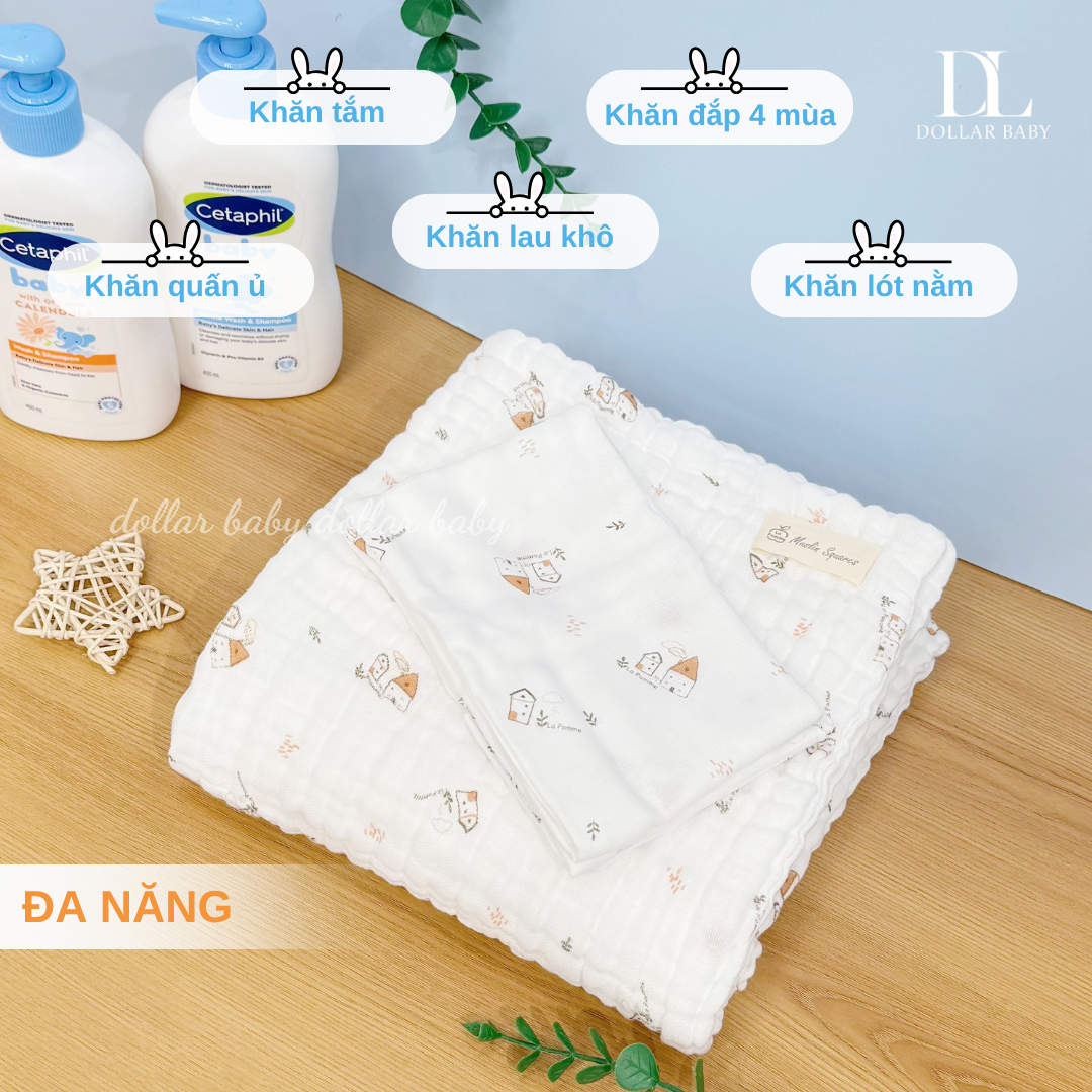  LA POMME - Khăn Đa Năng Xô Muslin 6 Lớp Hoạ Tiết ( 100 x 100 ) 