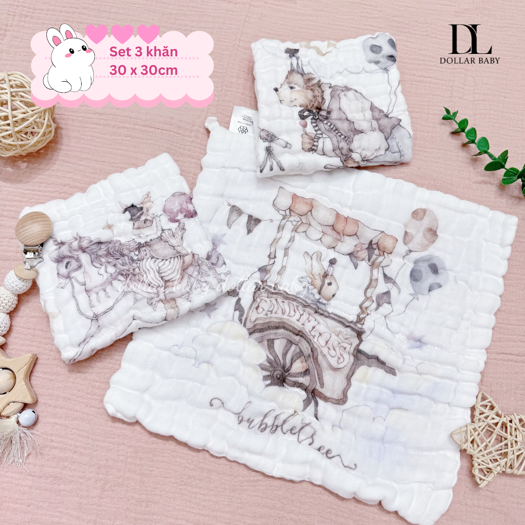  Set 3 Khăn Sữa Cotton Bubble Tree 