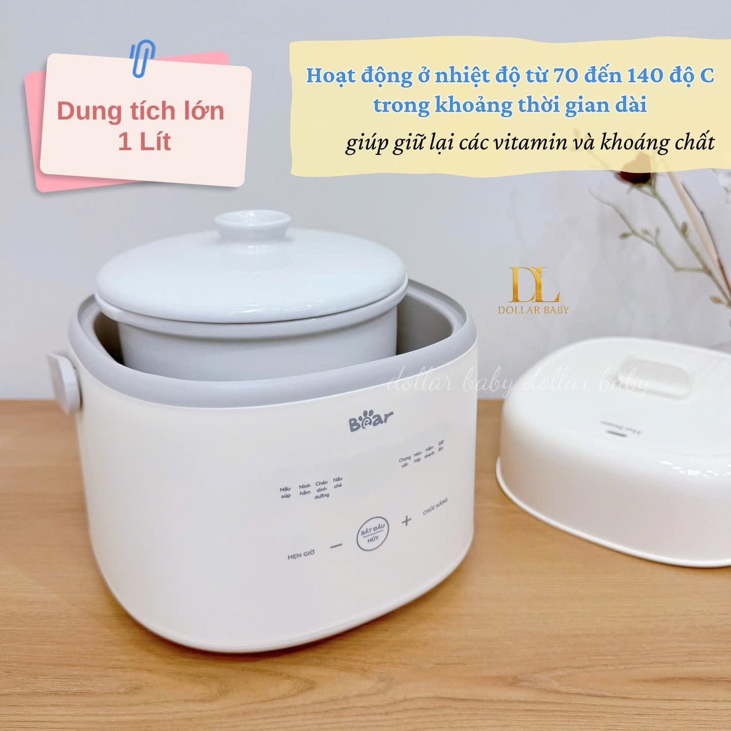  BEAR - Nồi Nấu Chậm 1L Kèm Xửng Hấp - SC-4H10E 