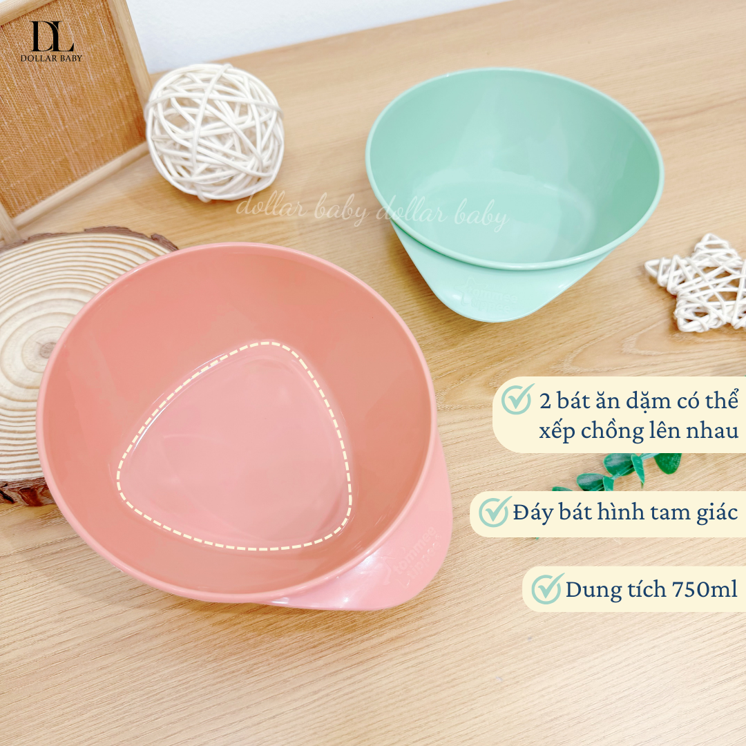  TOMMEE TIPPEE - Bát Ăn Dặm Có Nắp Kèm Thìa Easy Scoop Cho Bé Từ 6 Tháng (Set 2 Cái) 