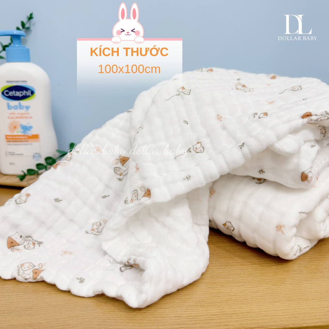  LA POMME - Khăn Đa Năng Xô Muslin 6 Lớp Hoạ Tiết ( 100 x 100 ) 