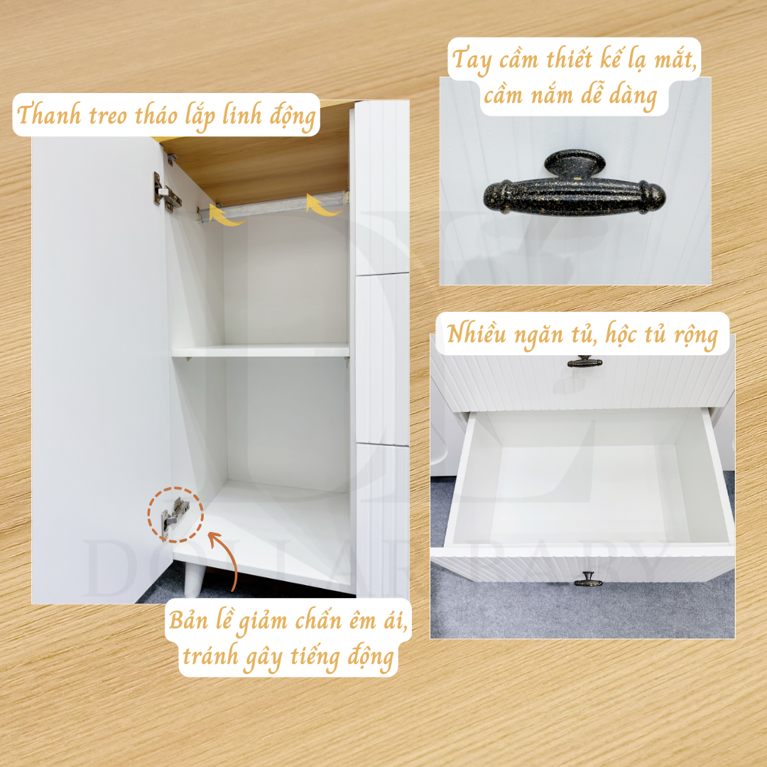  Tủ Gỗ Ngang Vân Gỗ Tay Núm Dẹp 3 Hộc 