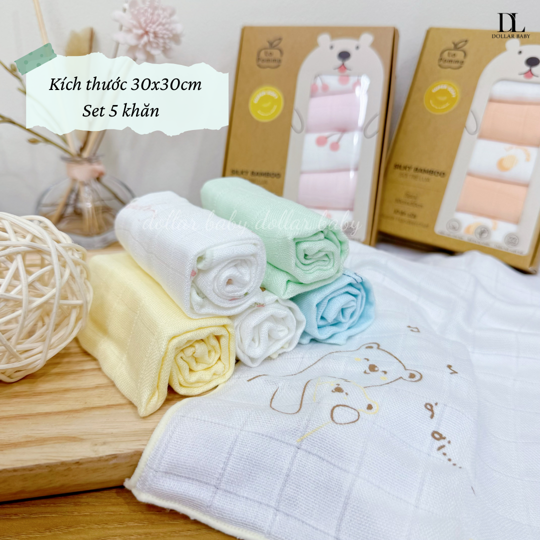  Set 5 Khăn Sữa Sợi Tre Lụa La Pomme Phối Màu ( 30 x 30 ) 