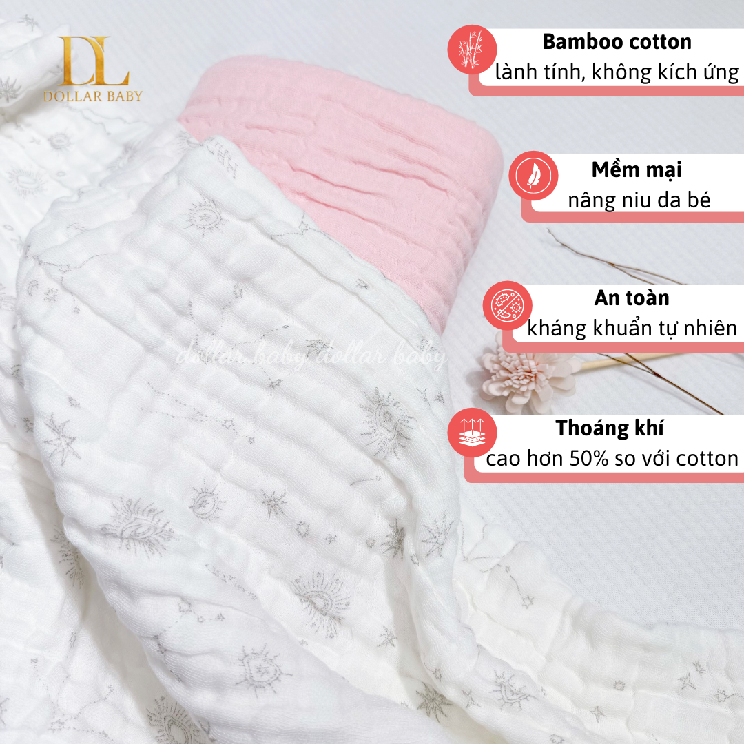  HRNEE - Khăn Xô Nhăn Muslin Size Đại 