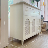  Tủ Gỗ Ngang Ngăn Kéo Cánh Mây Kết Hợp Treo Đồ - Tay Cầm Núm Đồng 