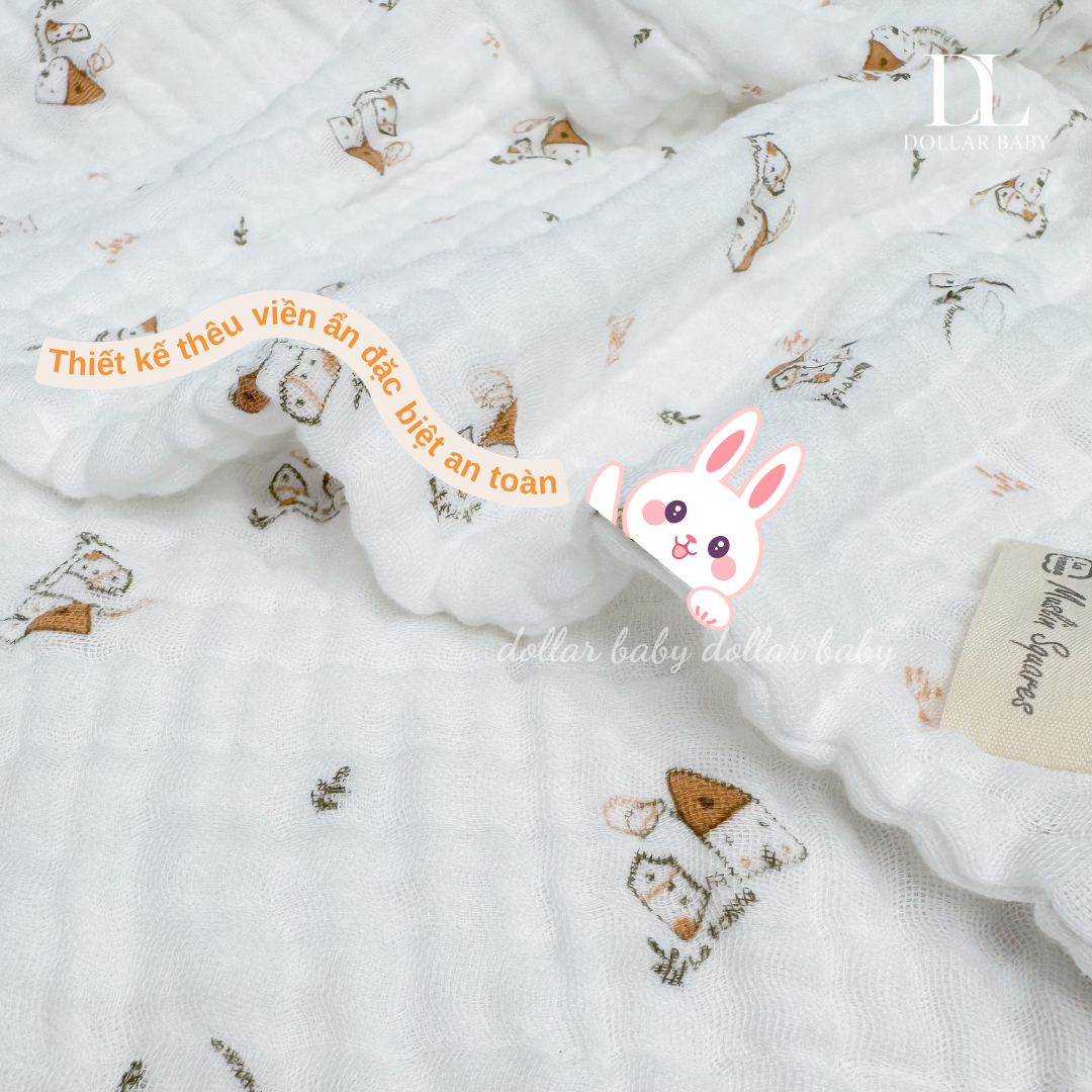  LA POMME - Khăn Đa Năng Xô Muslin 6 Lớp Hoạ Tiết ( 100 x 100 ) 
