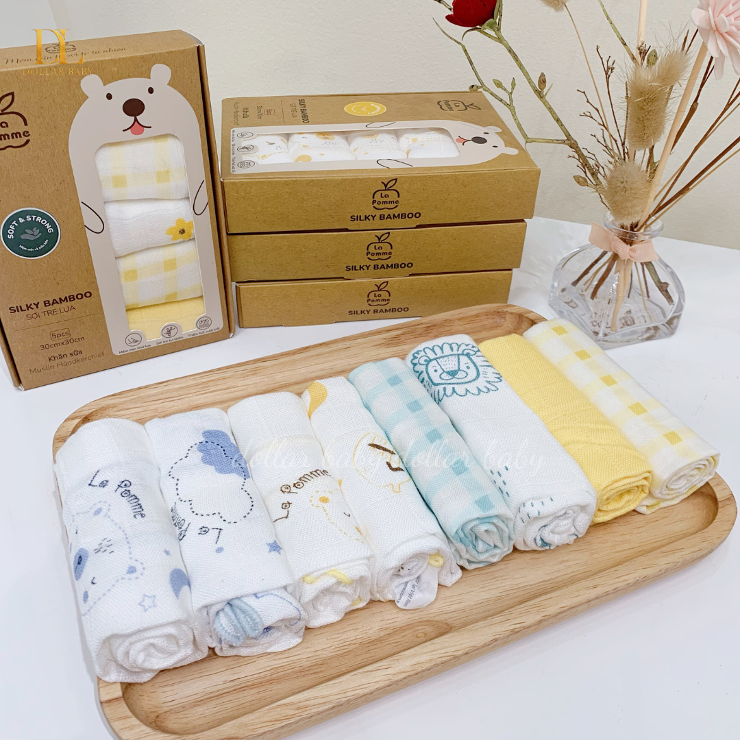  Set 5 Khăn Sữa Sợi Tre Lụa La Pomme Phối Màu ( 30 x 30 ) 