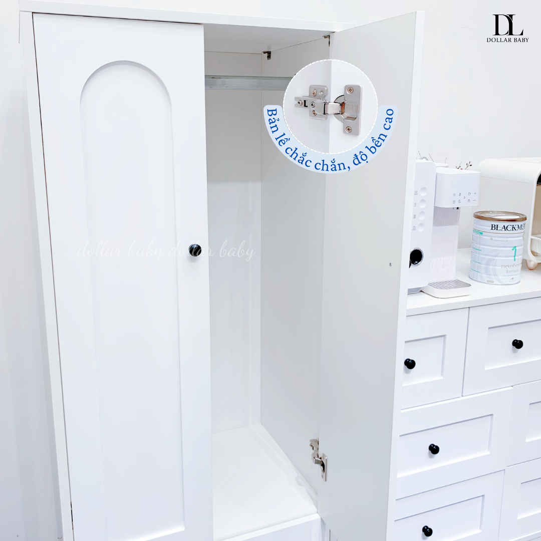  Bộ Tủ Gỗ Trắng Núm Tròn Đen Không Chân ( Tủ đứng 1 hộc ) 