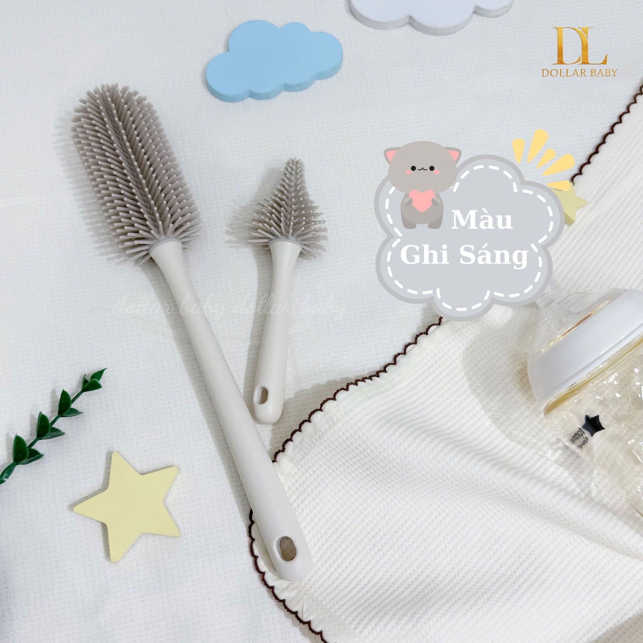  Bộ Cọ Bình Sữa, Núm Ti Silicone  Mother - K 