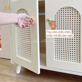 Tủ Gỗ Ngang Ngăn Kéo Cánh Mây Kết Hợp Treo Đồ - Tay Cầm Núm Đồng 