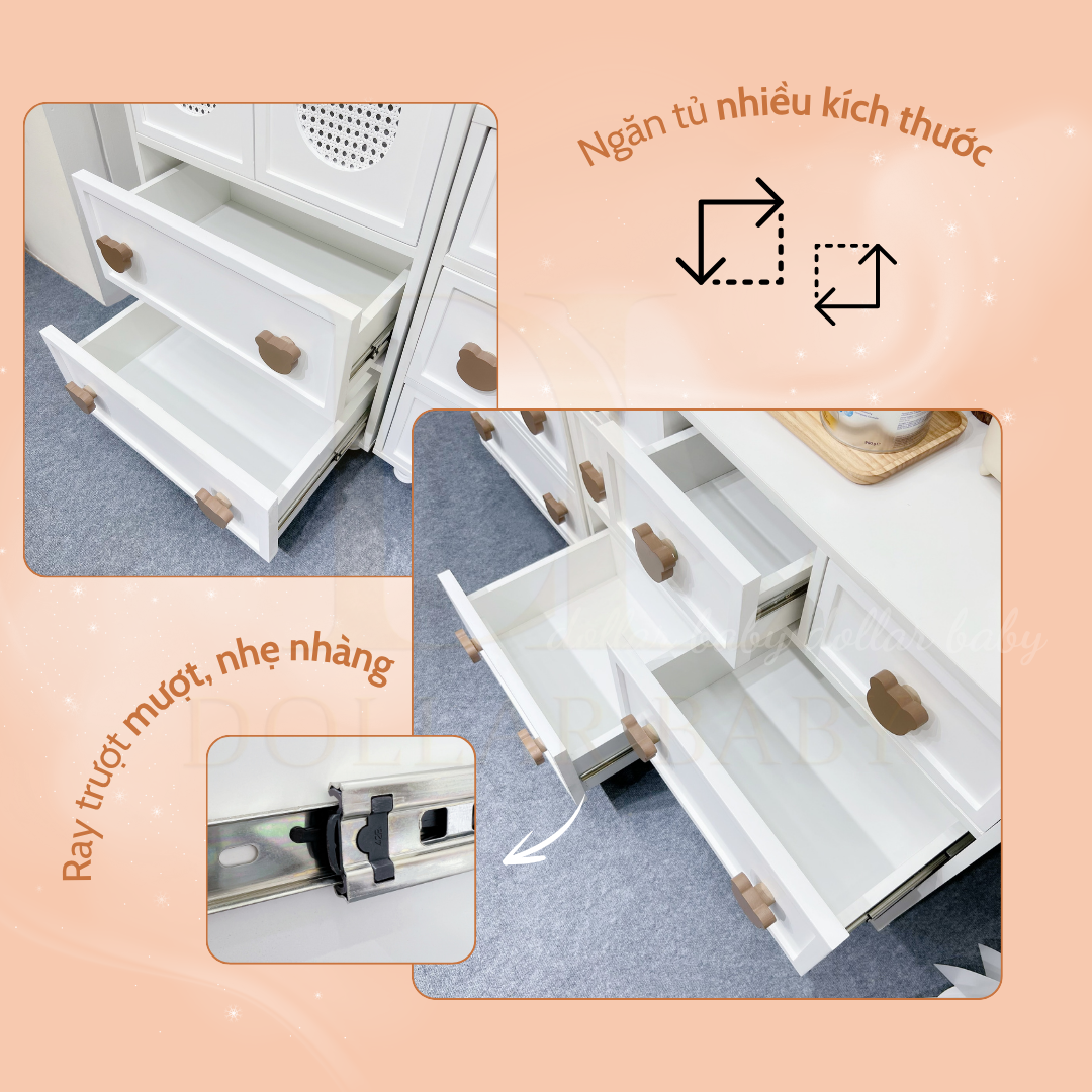  Bộ Tủ Gỗ Gấu Cánh Mây - Tay Cầm Hình Gấu 