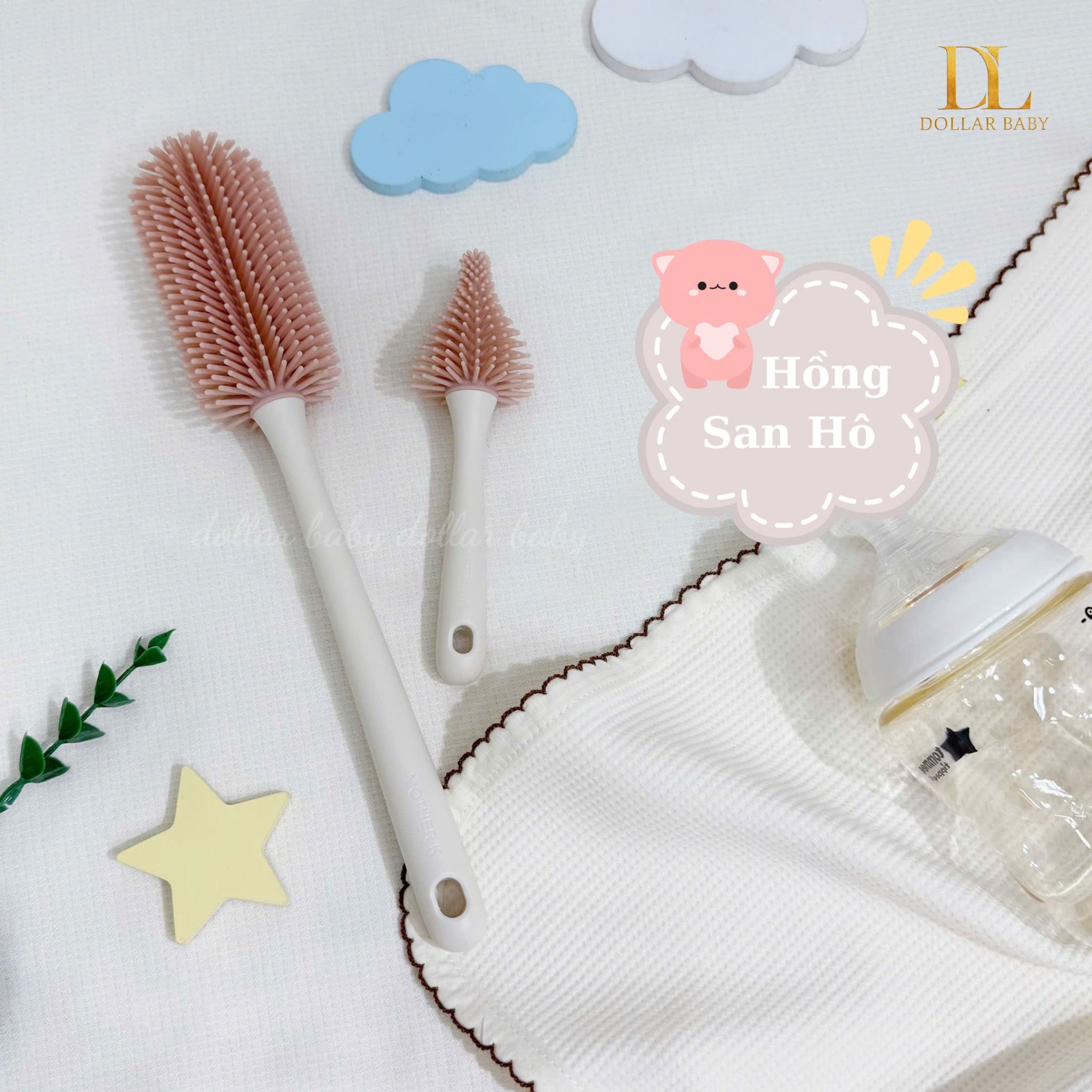  Bộ Cọ Bình Sữa, Núm Ti Silicone  Mother - K 