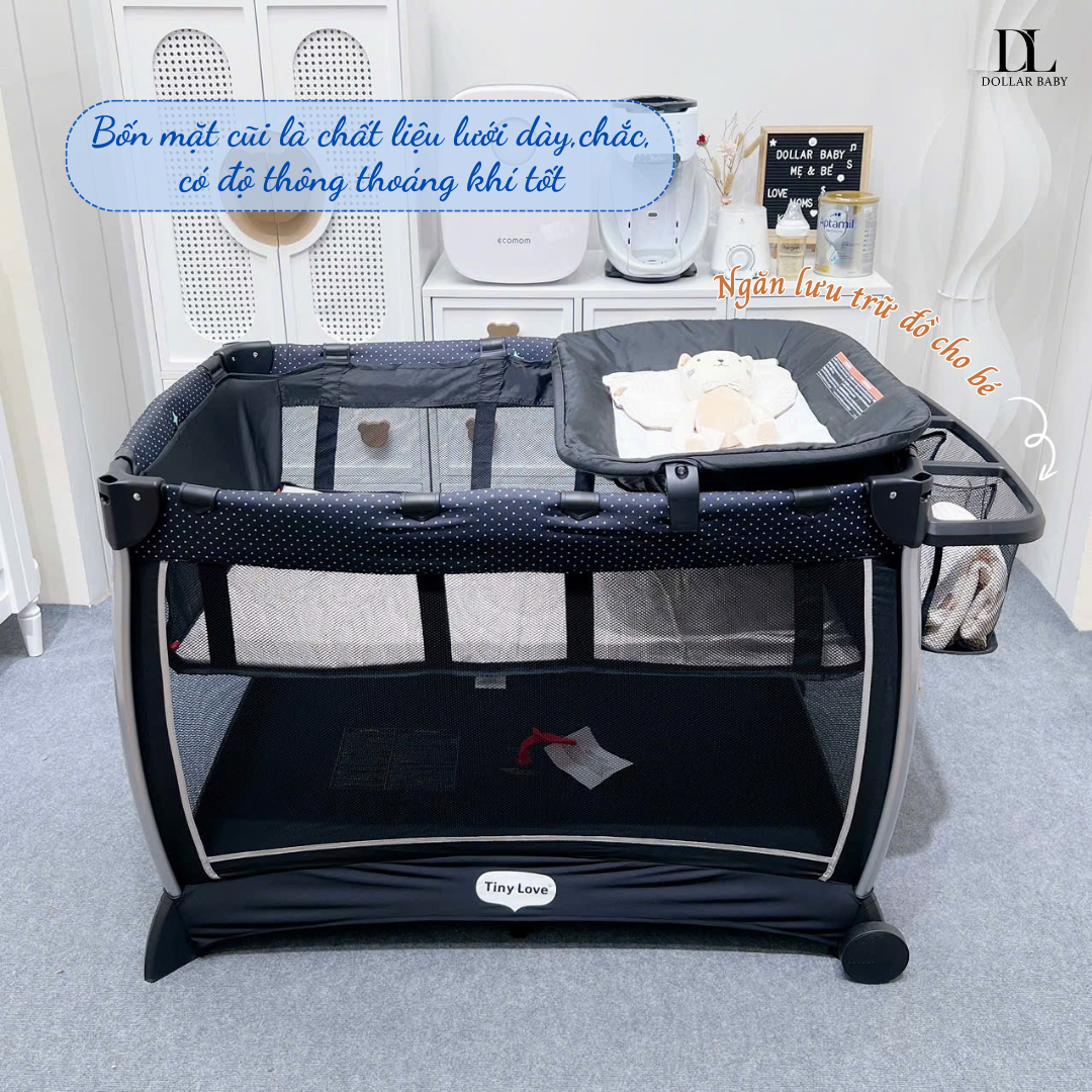  Giường cũi 6 in 1 Tiny Love Here I  Grow Activity Play Yard - Đen Ghi 