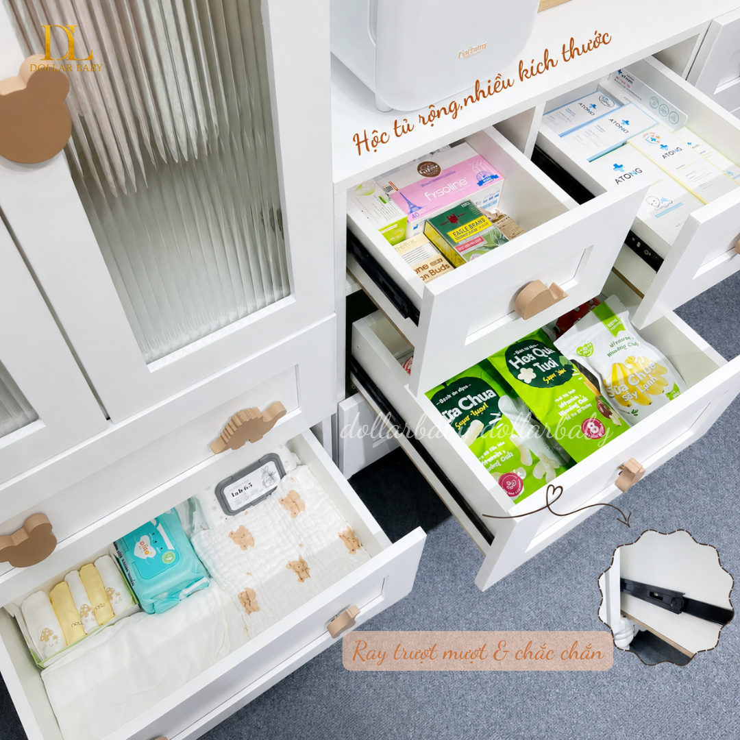  Bộ Tủ Gỗ Kính Trong - Tay Cầm Hình Thú 