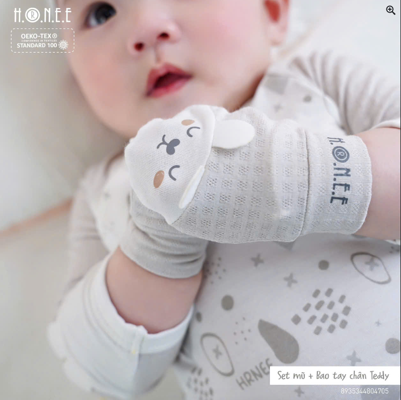  HRNEE - Set pk mũ bao tay chân Teddy 