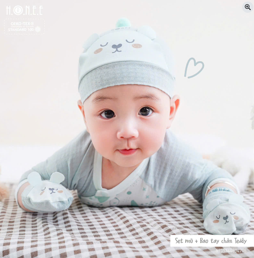  HRNEE - Set pk mũ bao tay chân Teddy 