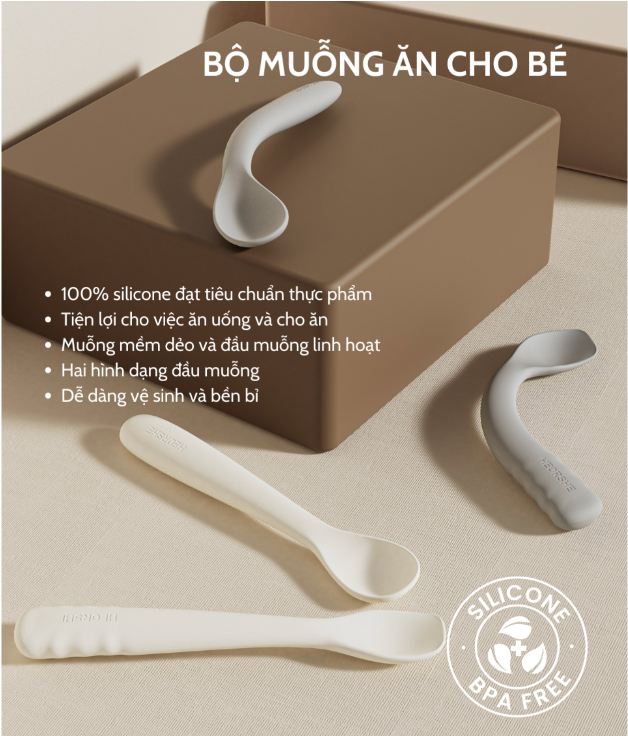  Bộ muỗng ăn cho bé HE OR SHE silicone cao cấp 