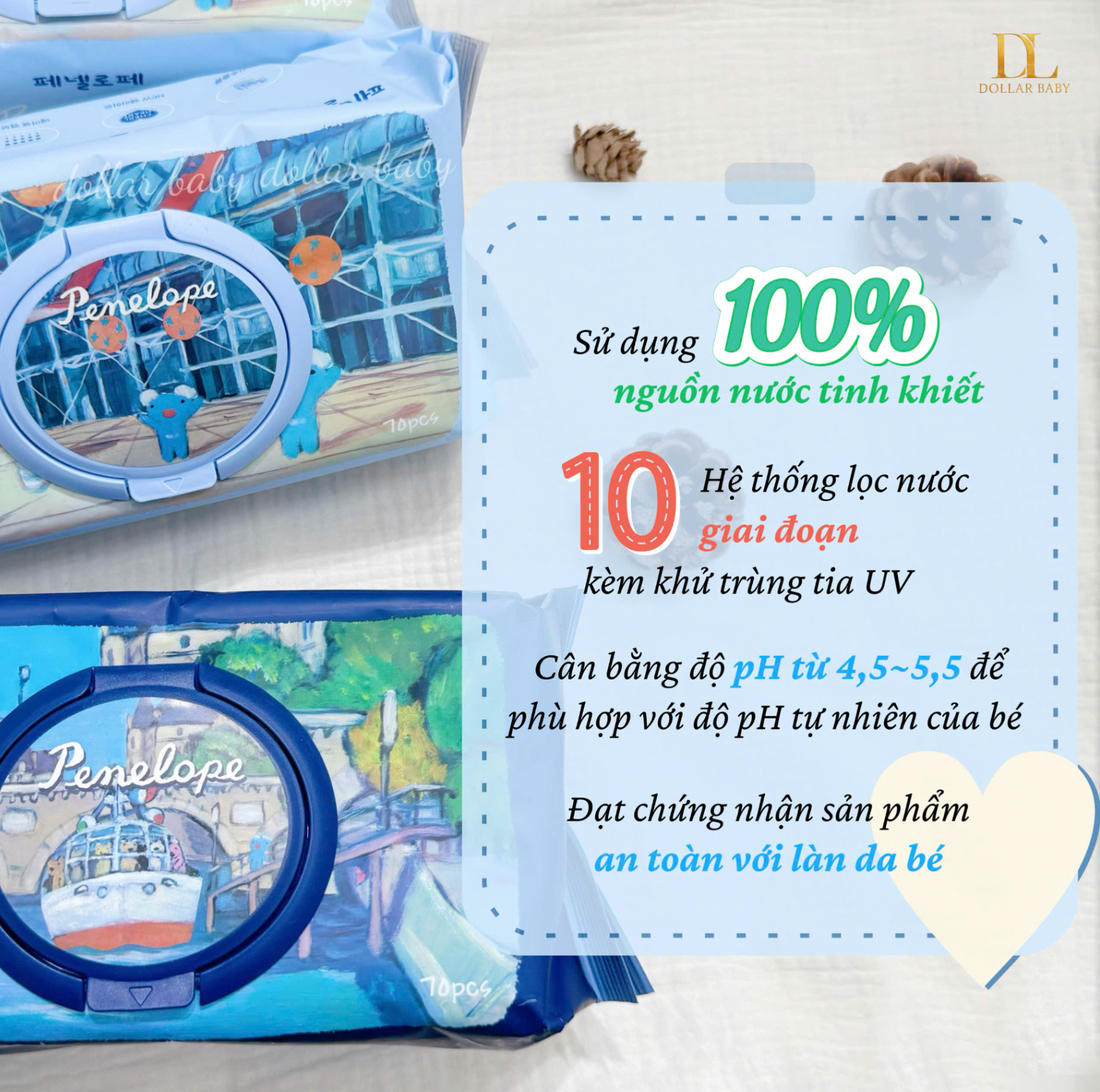  Khăn Giấy Ướt Cao Cấp PENELOPE Nội Địa Hàn 