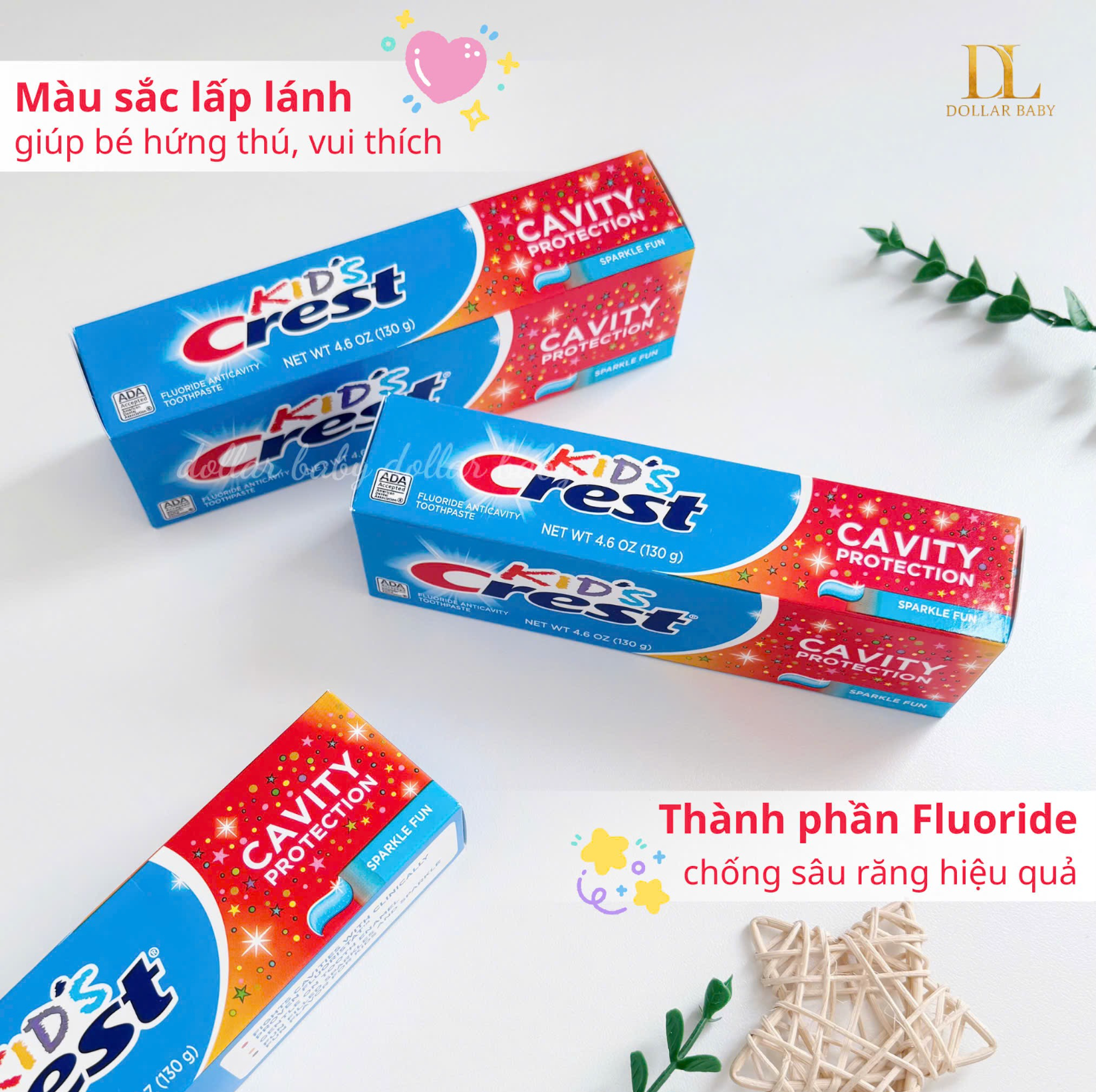  Kem đánh răng cho bé Crest Kids Cavity Protection 2y+ 130g- Mỹ 