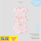  NOUS - Bộ cộc màu hồng nhạt họa tiết gấu nâu 