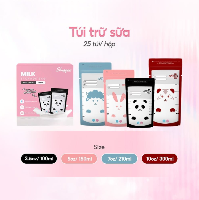  Shapee - Túi Trữ Sữa Cảm Biến Nhiệt An Toàn, Tiện Lợi (Hộp 25 Túi) 