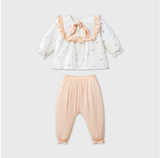  LA POMME - Bộ dài tay cúc thẳng lễ hội vui nhộn trắng cam 